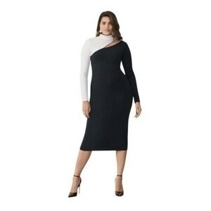 GSTQ Downtown Cutout Midi Dress‎ Black & White Colorblock Stretch Knit S